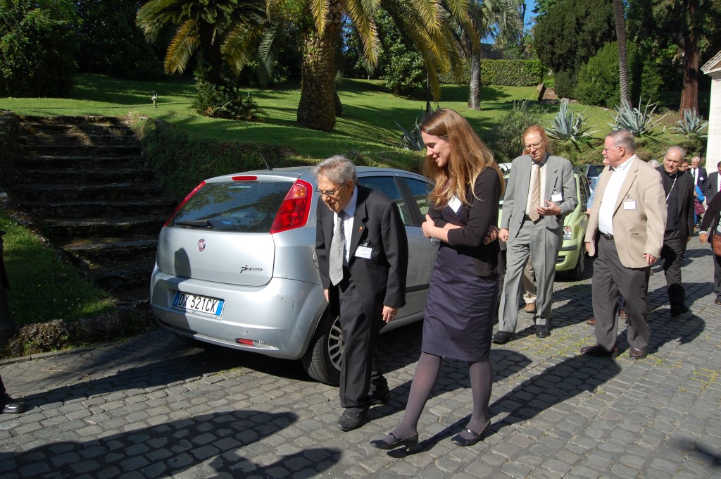 Emily walking to see Pope Francis with Paul Crutzen, who coined the term "Anthropocene". Photo credit: Matt Siegfried