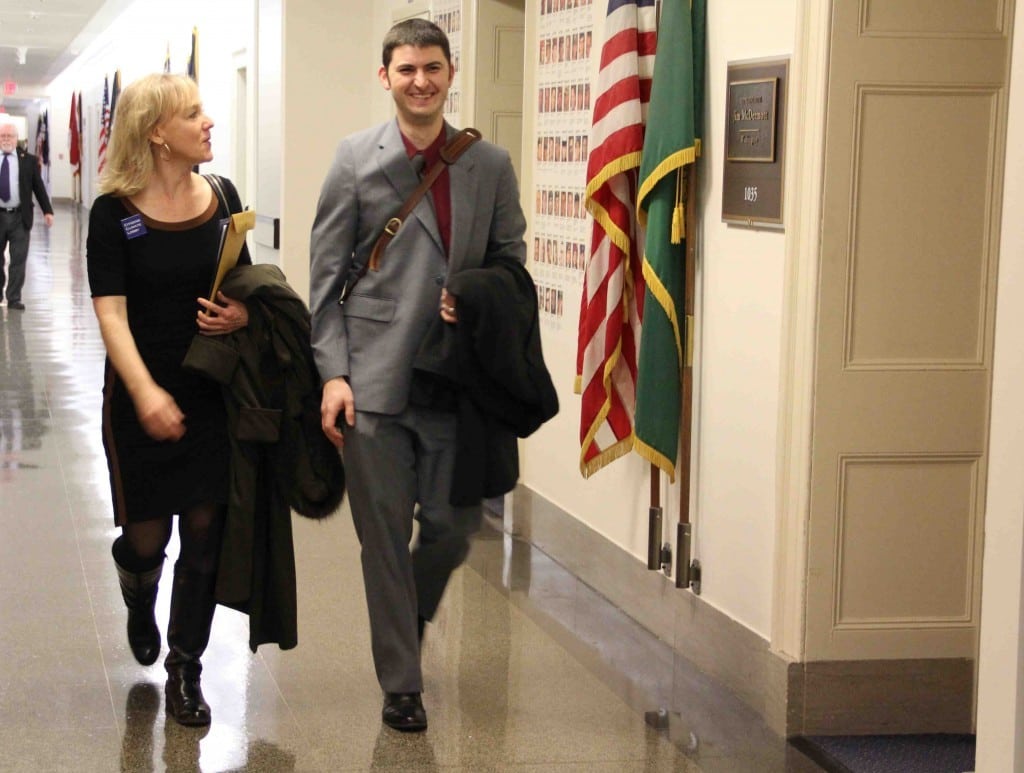 CCL Legislative Director Danny Richter appears pleased with the way lobbying day is progressing as he walks with Lynate Pettengill through the hallway of the Longworth House Office Building. Photo by Erica Flock.