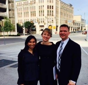 From left, Rozina Kanchwala, Maggie Morningstar-Harris and Ricky Bradley outside the San Antonio Express -News following their meeting with the newspaper's editorial board.