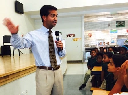 Rep. Carlos Curbelo speaks to fifth graders in Homestead, Fla., where he received thank-you letters from 200 students.