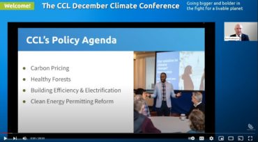 Legislative strategy session; CCL December 2022; a graphic displaying people giving a slideshow; price on carbon; carbon price; volunteers