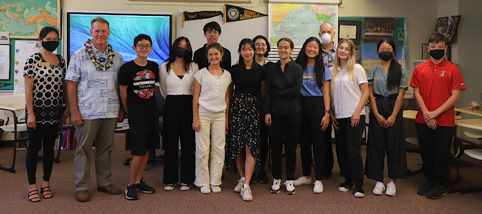 Hawaii Representative Ed Case stands with CCL Hawaii Youths after visiting their high school to talk about climate 