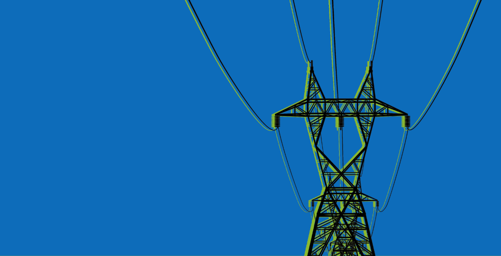 A transmission tower holds electric power lines.
