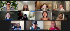 Zoom screenshot showing smiling college students