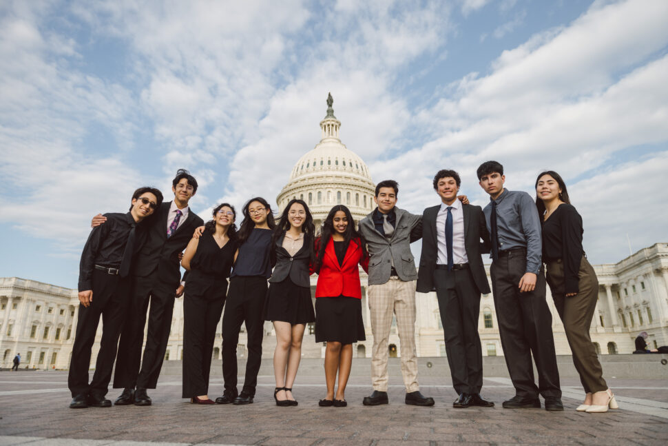 Students at the Capitol Building helping to stop climate change